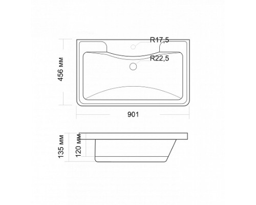 Раковина мебельная и на столешницу Madera, Adel 90 - 900x450 цв. белый