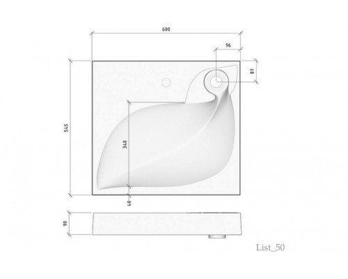 Раковина на стиральную машину Madera, List 55 - 600x550 цв. белый