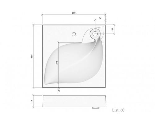 Раковина на стиральную машину Madera, List 60 - 600x600 цв. белый