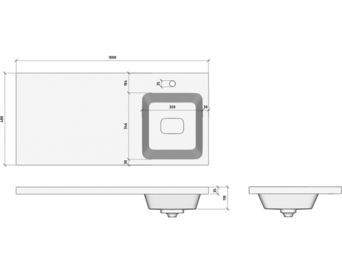 Раковина на стиральную машину Madera, Kamilla 100 (Правая) - 1000x480 цв. белый