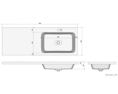 Раковина на стиральную машину Madera, Kamilla 130 (Правая) - 1300x480 цв. белый