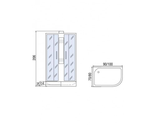 Душевая кабина МОНОМАХ Б/К  без крыши100/80/24 МЗ L 100х80 стекла с рисунком, профиль хром матовый