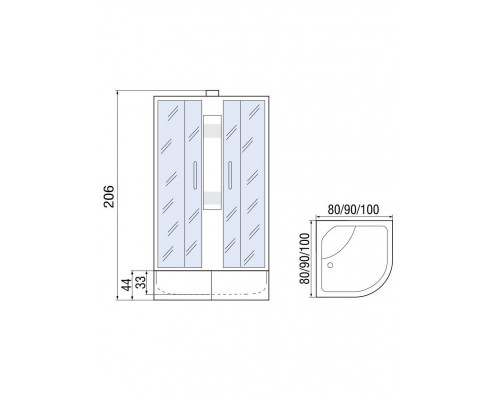 Душевая кабина МОНОМАХ Б/К 100/44 С МЗ 100х100 стекла с рисунком, профиль хром матовый