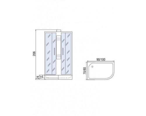 Душевая кабина МОНОМАХ Б/К  без крыши  90/70/24 МЗ L 90х70 стекла с рисунком, профиль хром матовый