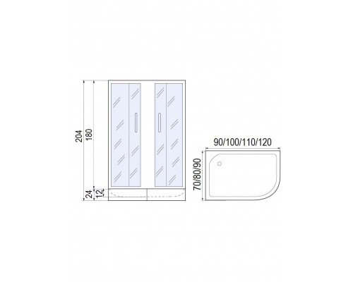 Душевой уголок МОНОМАХ ДУ 100/70/180 МЗ L/R 100х70х180 стекла с рисунком, профиль хром матовый, без поддона