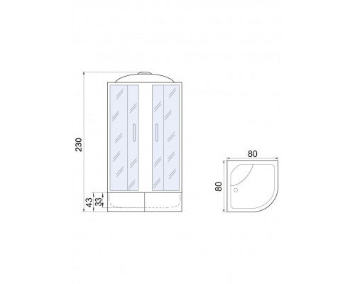 Душевая кабина МОНОМАХ XL  80/43 С МЗ 80х80 стекла с рисунком, профиль хром матовый
