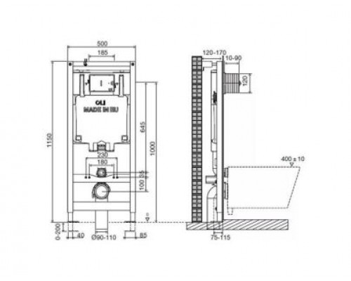 Комплект инсталляции OLI 80 + клавиша смыва Slim черная матовая, 600151+659055