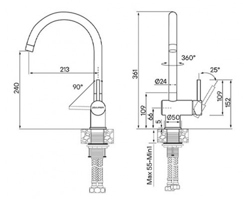 Смеситель для кухни Bend, нержавеющая сталь, Be212066-SS(BS), Paulmark