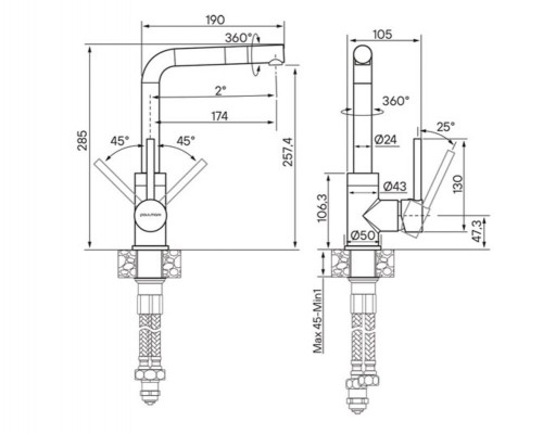 Смеситель для кухни HONNER, вороненая сталь, Ho212018-GM, Paulmark