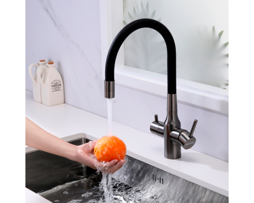 Смеситель PAULMARK SALIX Sa213419-GM, (черный/вороненая сталь)