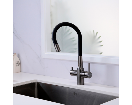 Смеситель PAULMARK SALIX Sa213419-GM, (черный/вороненая сталь)