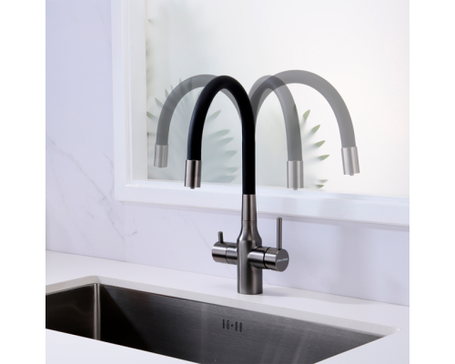 Смеситель PAULMARK SALIX Sa213419-GM, (черный/вороненая сталь)