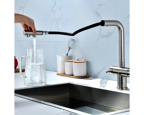 Смеситель PAULMARK SERPENTINE Se213222-NI(BS), (стальной/никель)