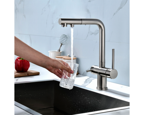 Смеситель PAULMARK SERPENTINE Se213222-NI(BS), (стальной/никель)