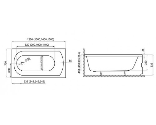 Ванна акриловая Polimat CLASSIC 150x70 с ножками
