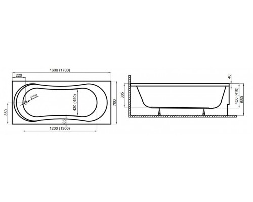Ванна акриловая Polimat GRACJA 170x70 с ножками