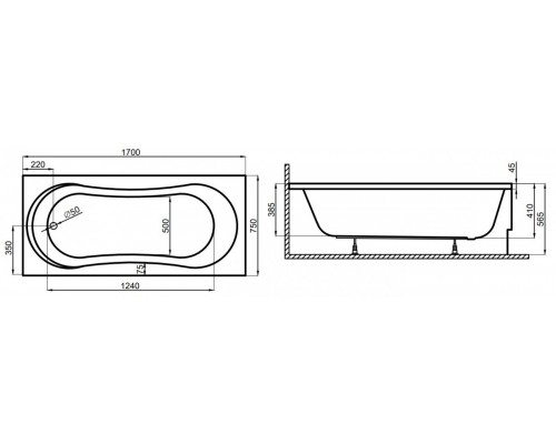 Ванна акриловая Polimat GRACJA 170x75 с ножками