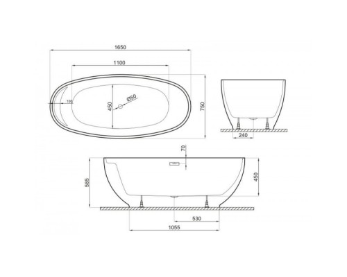 Ванна акриловая Polimat KIVI 165x75 отдельностоящая, тёмно-синий