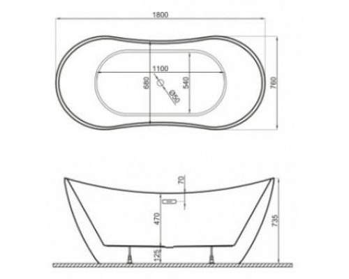 Ванна из искуственного камня Polimat IDA 150x75 отдельностощая, белый