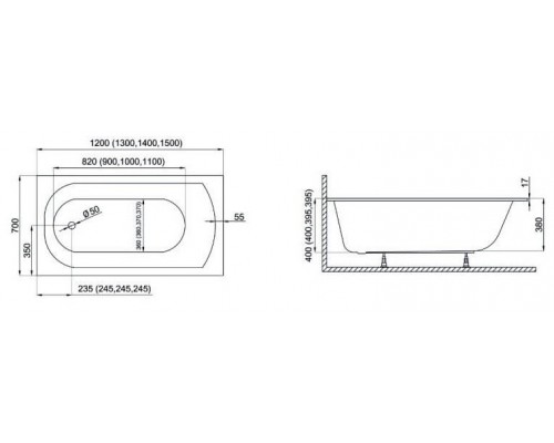 Ванна акриловая Polimat CLASSIC SLIM 160x70 с ножками