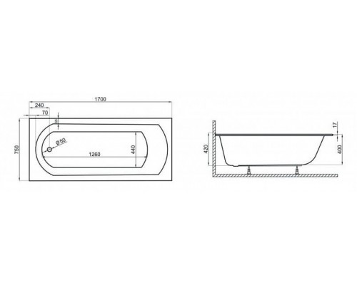 Ванна акриловая Polimat CLASSIC SLIM 170x75 с ножками