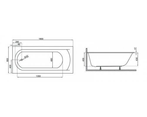 Ванна акриловая Polimat CLASSIC SLIM 180x80 с ножками