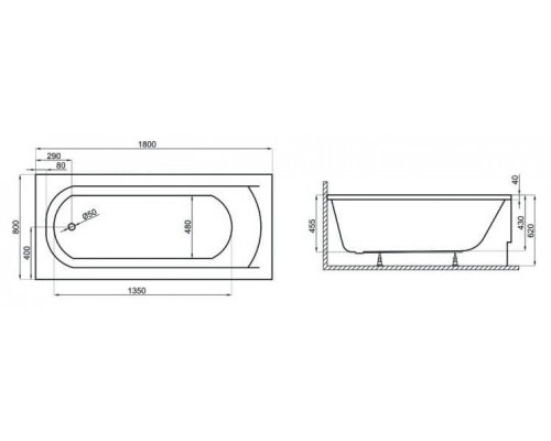 Ванна акриловая Polimat CLASSIC 180x80 с ножками