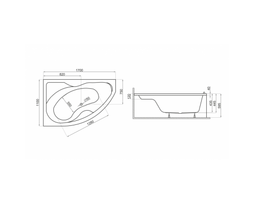 Ванна акриловая Polimat DORA 170x110 L ассиметричная, с ножками