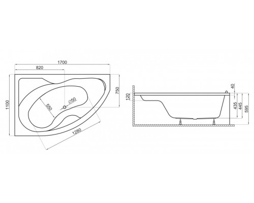 Ванна акриловая Polimat DORA 170x110 R ассиметричная, с ножками