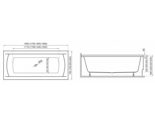 Ванна акриловая Polimat INES 170x75 с ножками