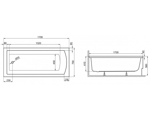 Ванна акриловая Polimat TOLA 170*75 с ножками