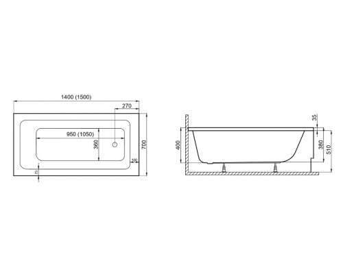 Ванна акриловая Polimat MONZA 150x70 с ножками