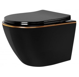 Унитаз подвесной Rea Carlo Mini rimless Flat Black Gold Edge C8800
