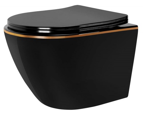 Унитаз подвесной Rea Carlo Mini rimless Flat Black Gold Edge C8800
