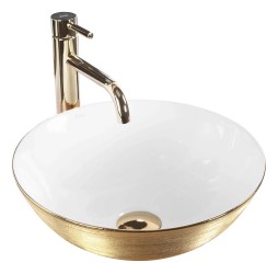 Умывальник Rea Stella gold brush white U9087