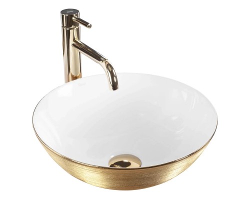 Умывальник Rea Stella gold brush white U9087
