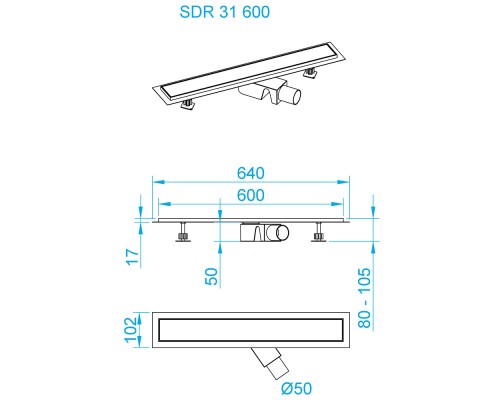 Душевой трап RGW SDR-31B 60cм с черной накладной из нержавеющей стали 47213160-04