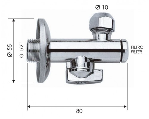 Запорный вентиль с фильтром 1/2*10 Remer 1231210