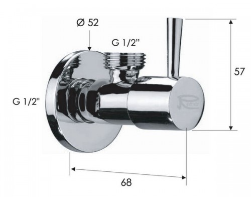 Запорный вентиль 1/2*1/2 Remer 128L1212NO, черный матовый