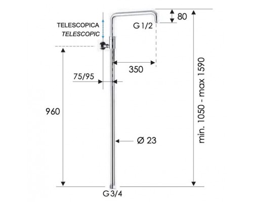 Душевая колонна телескопическая Remer 330A7DCESDEVCFP, черный брашированный хром