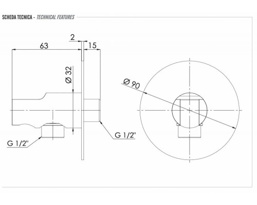 Держатель ручного душа с подключением Remer 337XBG, золото брашированное