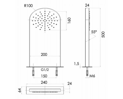 Верхний душ настенный 50x20 см Remer 350MMX