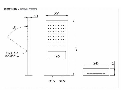 Верхний душ настенный 50x20 см Remer 350SSCAX
