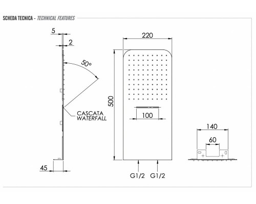 Верхний душ настенный 50x25 см Remer 350UFDCAX