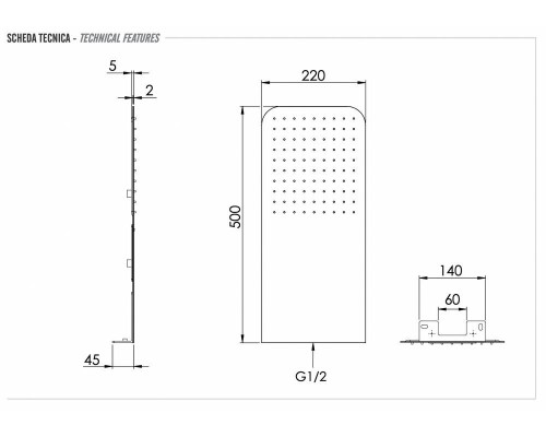 Верхний душ настенный 50x25 см Remer 350UFDX