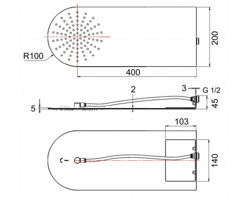 Верхний душ настенный 50x20 см Remer 350UFMX