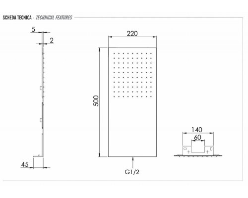 Верхний душ настенный 50x25 см Remer 350UFNOX, черный матовый