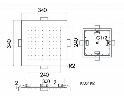 Верхний душ потолочный 34 см Remer 357EFS34NO, черный матовый