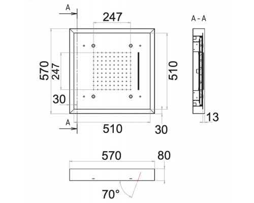 Верхний душ потолочный с подсветкой 57 см Remer 357LS57NC
