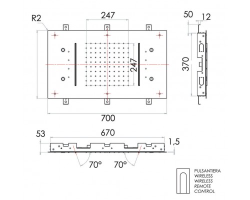 Верхний душ потолочный с подсветкой Remer 357RR7040N2CWDO, золото глянцевое